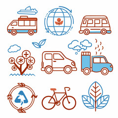 Environmentally Friendly Transport Icons – Vector Icon Set