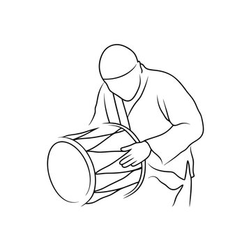 drummer playing drum, black line art clip art preview
