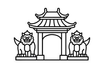 Naklejka premium vector illustration of an Chinese temple gate