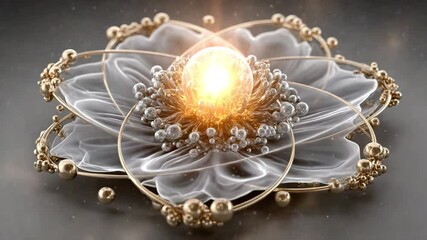 Glowing energy sphere with metallic rings stock video - Powered by Adobe