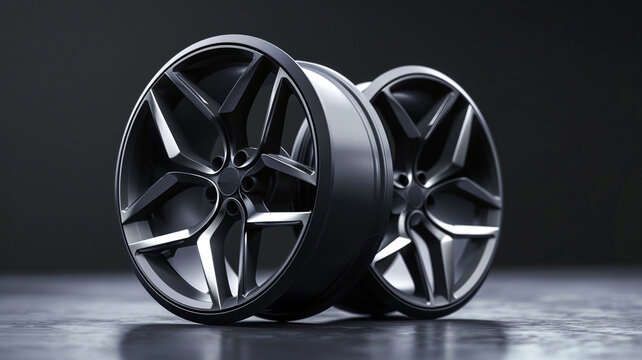 Sleek, modern alloy wheels with a dark finish, perfect for automotive enthusiasts.