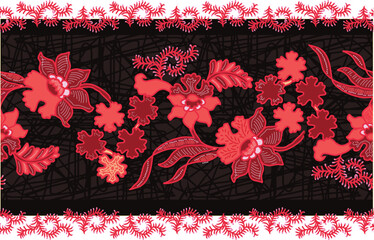 Indonesian Batik Very exclusive flower motif, for fabric