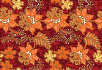 Indonesian Batik Very exclusive flower motif, for fabric