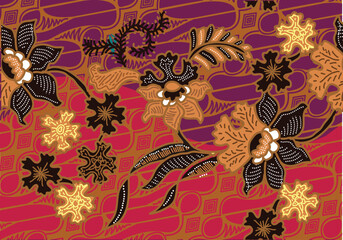 Indonesian Batik Very exclusive flower motif, for fabric