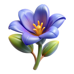3d render blue flower isolated on transparent background