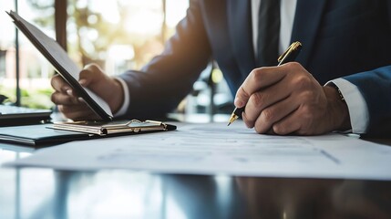 Corporate lawyer preparing legal documents for an international business expansion