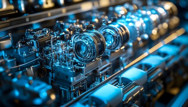 Close-up view of intricate engine components.