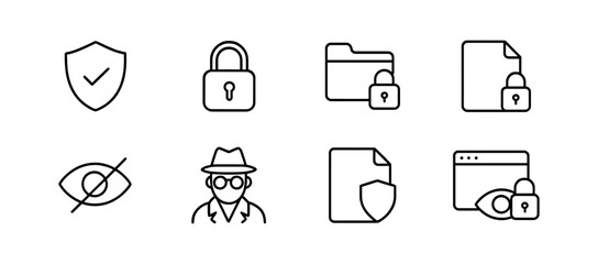 Fototapeta premium Cybersecurity, privacy outline icon set. security, protection icons outline collection