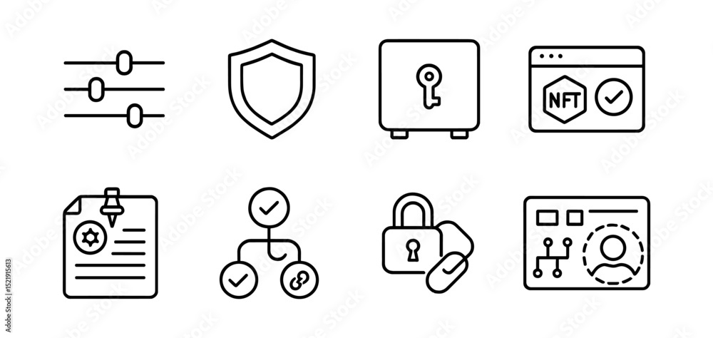 Aufkleber security and privacy solid icon set. protection and access control solid collection
