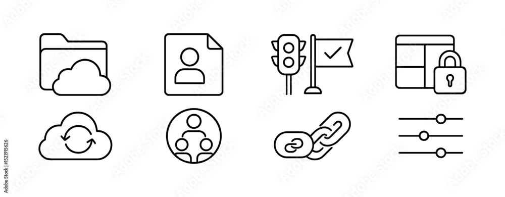 Aufkleber cloud computing linear icon set. digital storage, synchronization icons collection