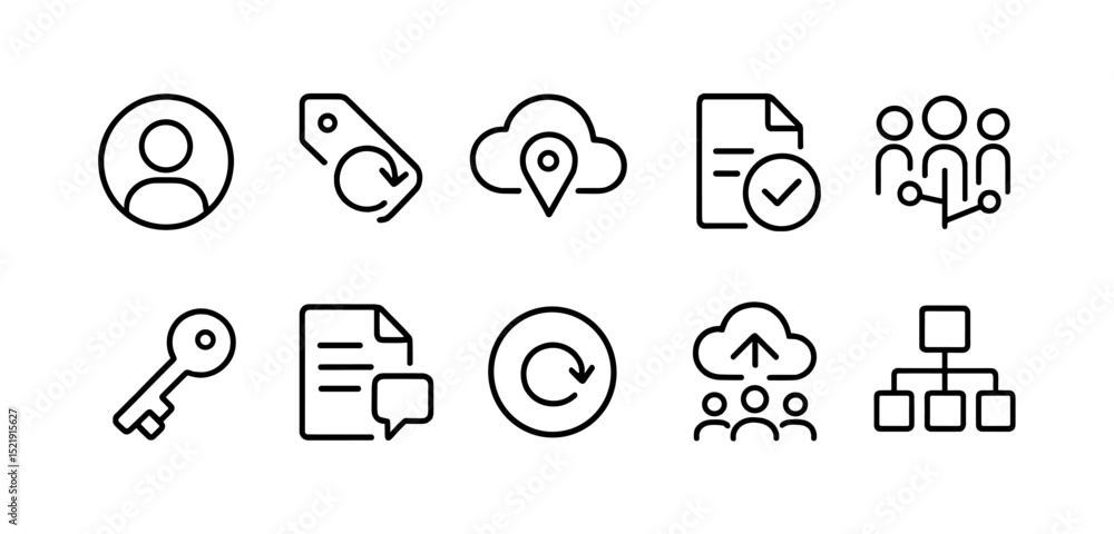 Poster business and workflow line icon set. essential project management icons collection