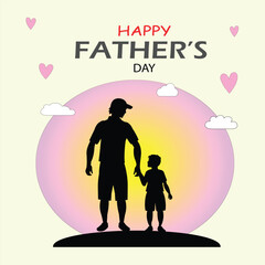 Happy Father's Day Celebration with Father and Son Silhouette vector Illustration for Father's Day