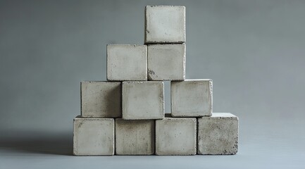 Stacked light gray concrete cubes