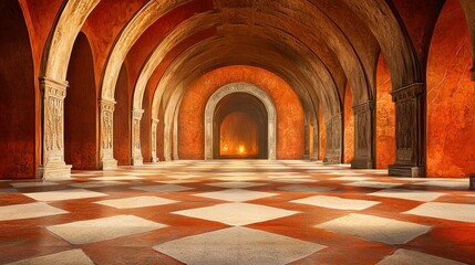 Fototapeta premium A grand arched hall featuring columns and a tiled flooring