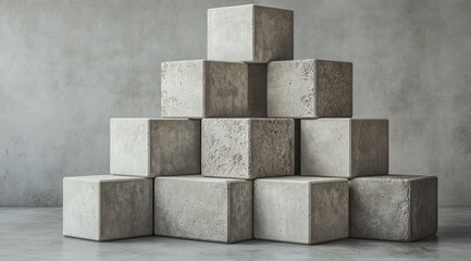 Grey concrete cubes stacked pyramid-like