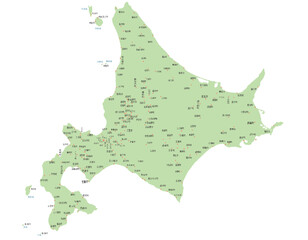北海道　日本　地図　黄緑　斑点　イラスト