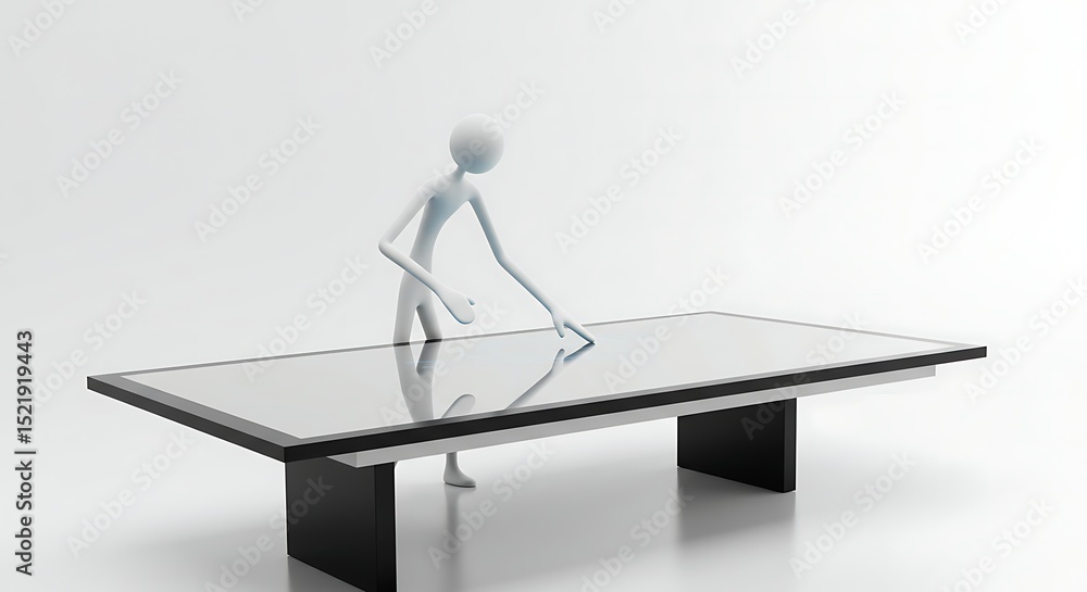 Aufkleber minimalist figure interacting with a reflective table in a stark