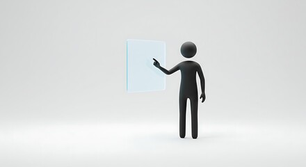Minimalist Figure Interacting with a Transparent Interface on Wh