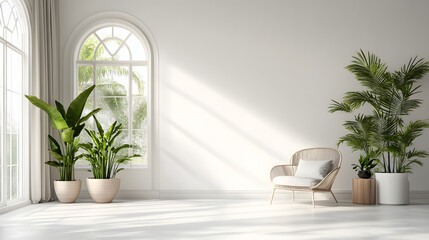 Bright White Room with Green Potted Plants