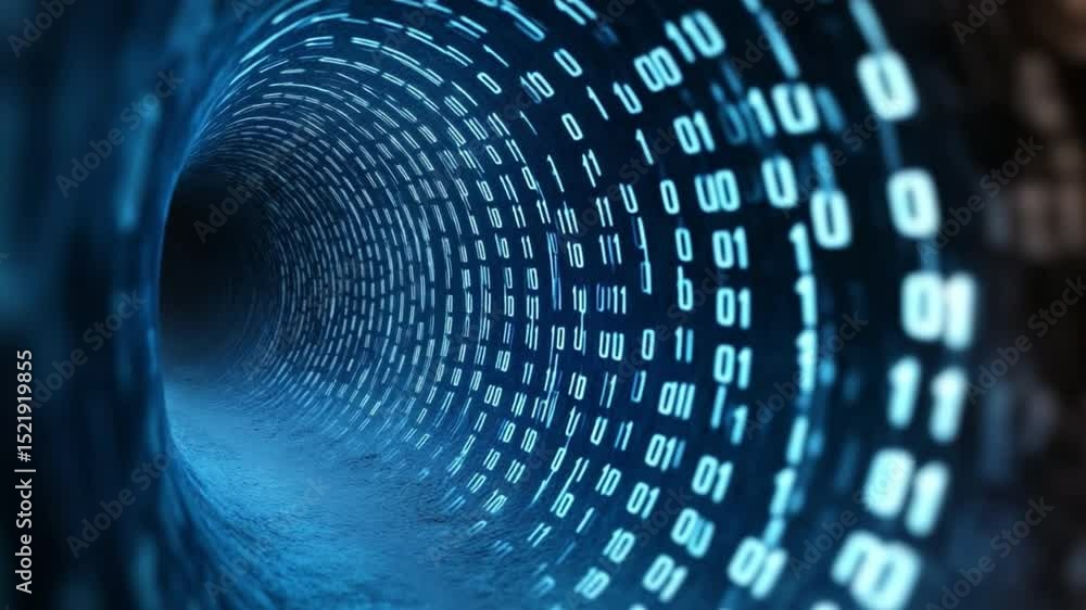 Leinwandbilder Digital Data Stream: A captivating display of binary code flowing through a digital tunnel, evoking a sense of innovation and technological advancement. 
