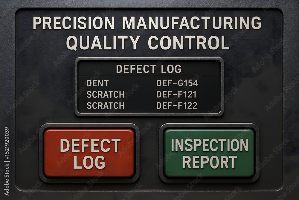 Poster precision manufacturing quality control system showing defect logs