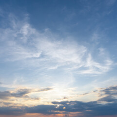 Beautiful morning or evening blue and orange sky with cloudy while sunsets or sunrises taken at the sea used as natural background texture