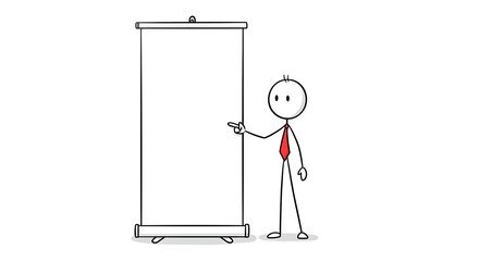 Stick Figure Businessman Presenting Blank Roll Up Banner