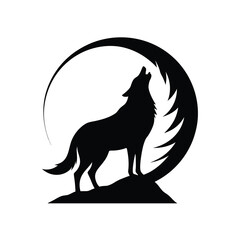 Wolf Howling Moon Vector Silhouette
