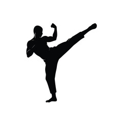 Martial Artist Kick Vector Black and White