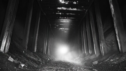 Dark tunnel of coal mine