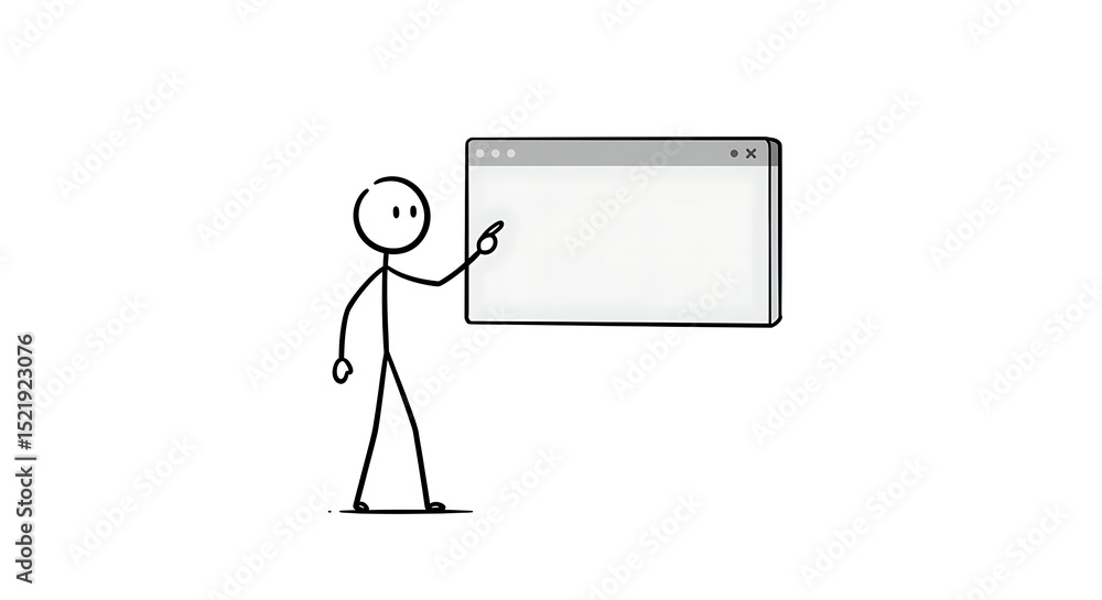 Aufkleber stick figure presenting a blank web browser window