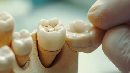 Dental professional shaping a ceramic tooth in a lab close up of skilled craftsmanship intricate dental prosthetic creation