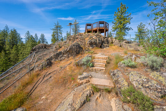 The scenic Long Lake Dam Overlook on Lake Spokane in Ford, Stevens County, Washington State, at Spring.