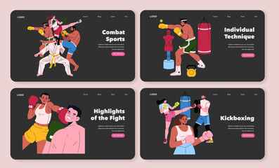 Fototapeta premium Combat Sports and Techniques Vector Illustration Set