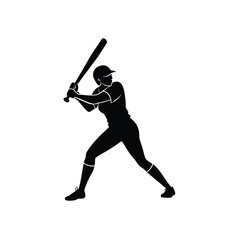 Softball Player Swing Vector Black and White