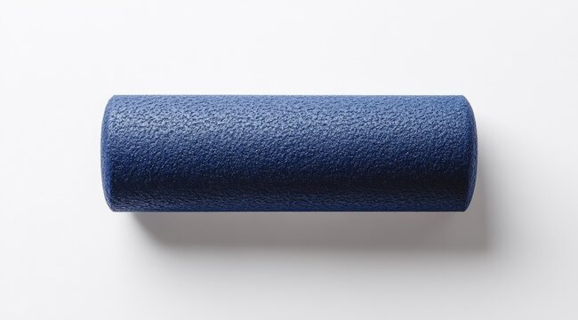 Dark-blue cylindrical foam roller on white background