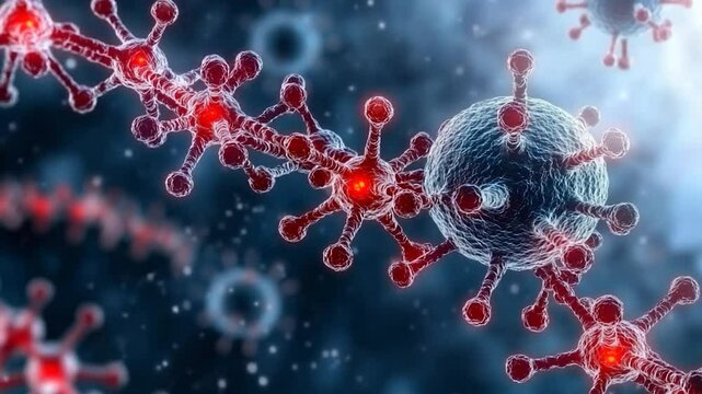 Microscopic View of Virus Chain:  A Detailed Digital Rendering of Viral Structure