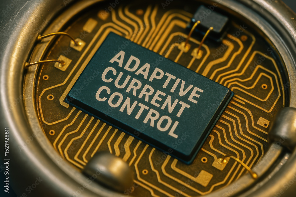 Aufkleber adaptive current control chip on circuit board represents bio engineering innovation in electronic d