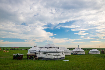 The Mongolian yurts on the Horonor Grassland in Hulunbuir City, Inner Mongolia Autonomous Region, China