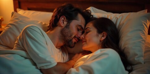 Celebrate your sleep anniversary with cozy intimacy Cuddle up close, sharing quiet moments and sweet dreams together Perfect for celebrating your relationship's milestone , romance, nightstand, bed