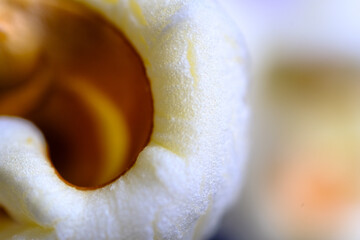 Super macro shots revealing textures of popped corn kernel