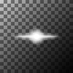 White flare glow. Radiant light burst. Shining star effect. Vector sparkle illustration.