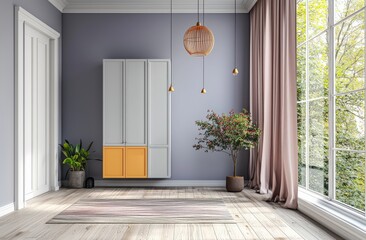 Modern Minimalist Entryway Design with Accent Colors