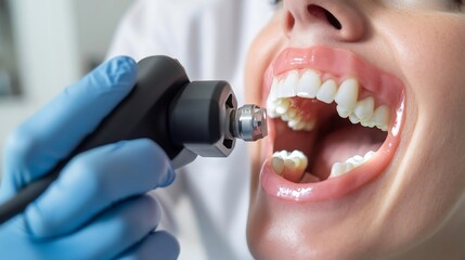 Dentist using a handheld intraoral scanner to capture a patient's bite modern dental technology high precision digital imaging