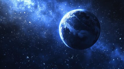 Obraz premium A luminous planet surrounded by stars in the vast dark cosmos