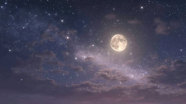 8K Night Sky Background Full Moon, Stars, and Milky Way - Powered by Adobe