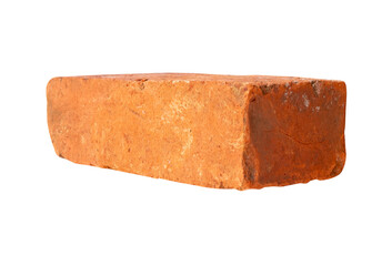 Side view of one cracked old red or orange brick isolated with clipping path in png file format