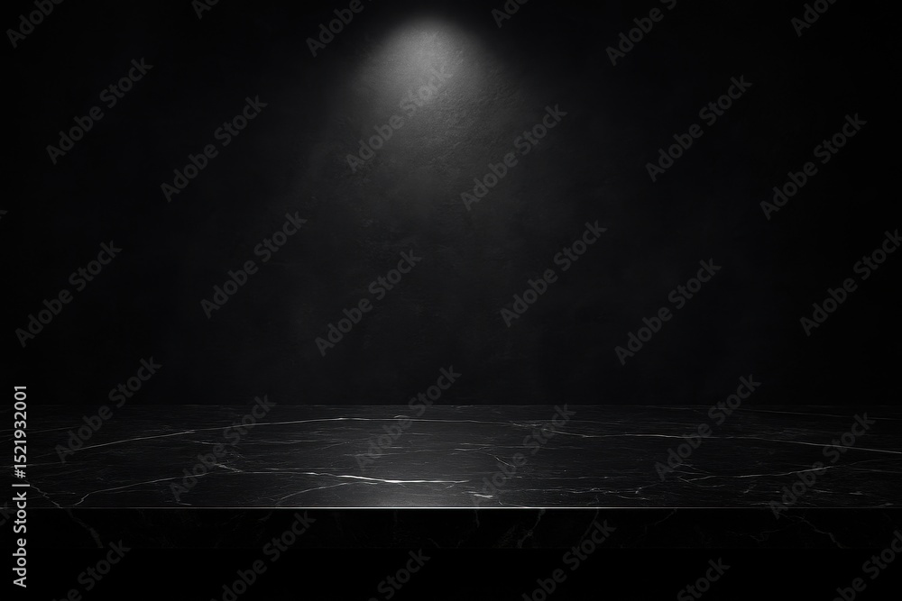 Aufkleber sophisticated product display stage featuring an empty black marble countertop with subtle veining, 