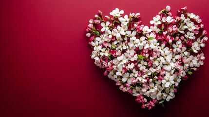 Fototapeta premium Heart Shaped Cherry Blossom on Red