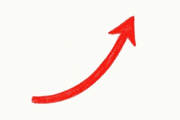 Clean and simple hand-drawn bright red arrow curving dynamically upwards on a plain white background symbolizing growth progress and positive direction.